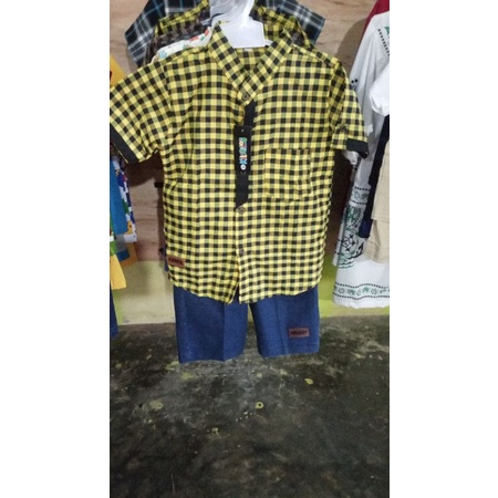 setelan kemko levis anak/setelana baju kemeja koko anak 1-12 tahun