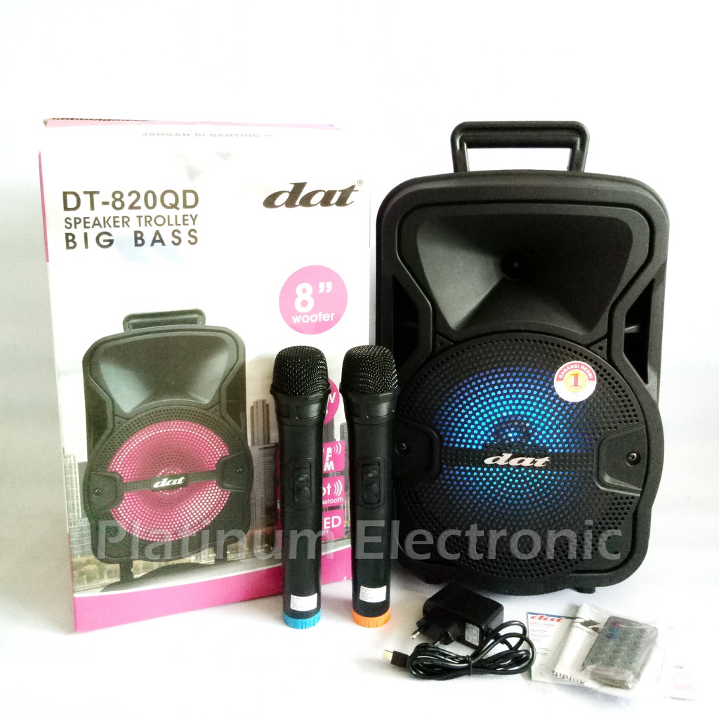 Speaker Aktif Portable Bluetooth 2 Mic Wireless DAT DT-820QD Karaoke Meeting Amplifier 820 QD