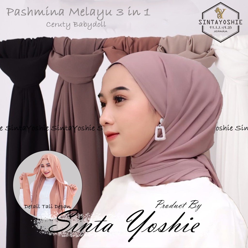 (ORIGINAL) PASHMINA MELAYU 3in1 (180x80cm) Ceruty Babydoll | Pashmina instan bando | Pashmina Malaysia