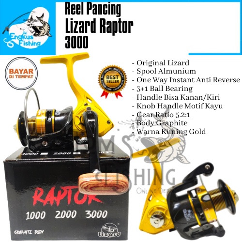 Reel Pancing Lizard Raptor 3000 (3+1 Bearing) One Way Spool Alumunium - Engkus Fishing