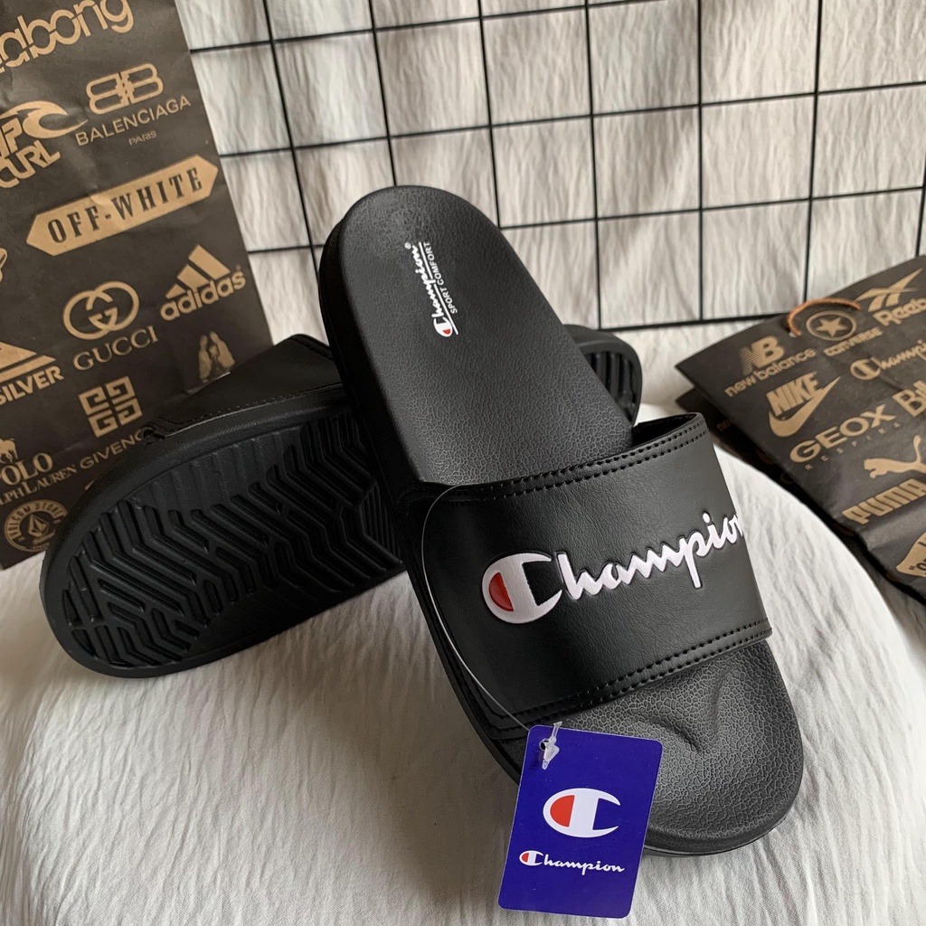 PRIA SLOP FLOP PREMIUM SLIDE SLIP ON Sandal Casual Pria SANDAL PRIA SLOP PILON PREMIUM IMPORT SANGAT RINGAN HITAM DIPAKAI DAN ANTI AIR Sandal Pria Slide Sendal Slip on Anti Licin Ringan  FREE PAPERBAG CHAMPIONSSS BLACK