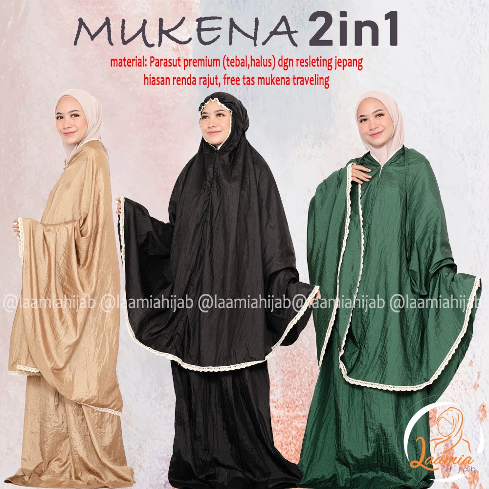 Zamia Mukena 2in1 resleting premium parasut halus tebal /mukena bali parasit dewasa renda resleting
