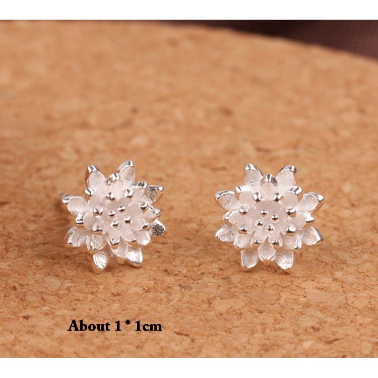 Anting Tusuk Model Bunga Lotus Warna Silver 925 untuk Wanita 0585