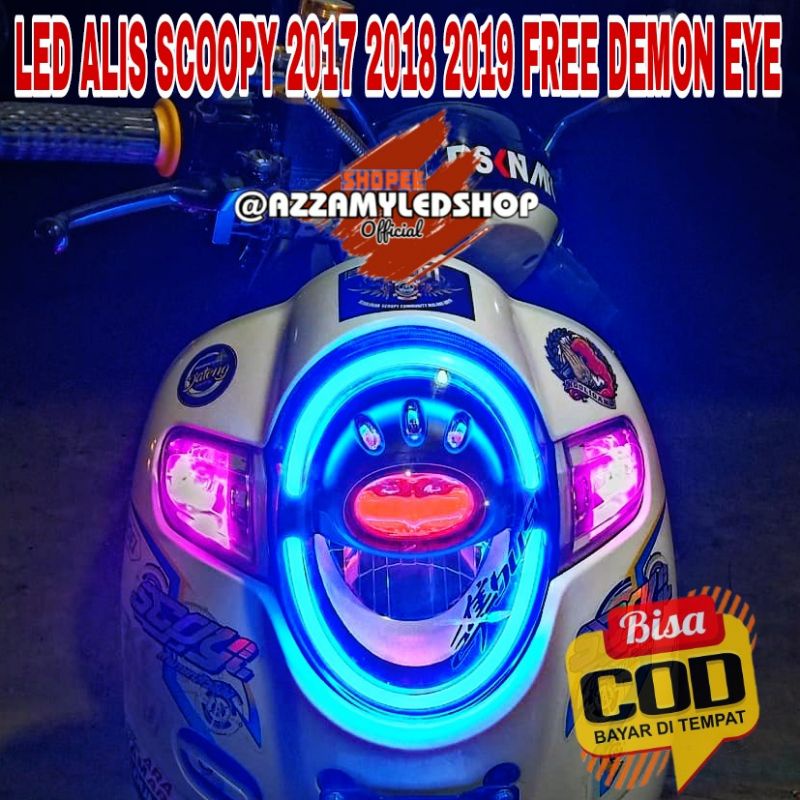 Paket lampu motor DRL alis lampu alis scoopy 2017 Scoopy 2018 Scoopy 2019 free demon eye devil eye kualitas grade A super terang