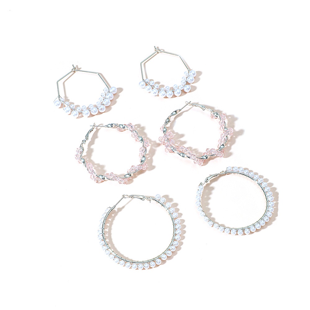 3pcs / set Anting hoop Bentuk C Geometris Aksen Mutiara Untuk Wanita