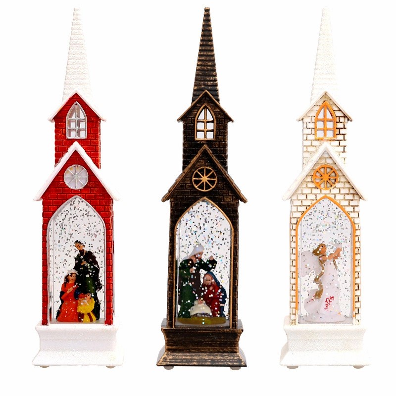 Pajangan Natal Lentera LED Snowglobe Kotak Salju Kado Gereja Katedral