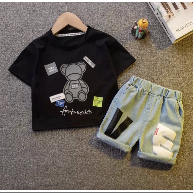 SETELAN BAJU KAOS CELANA JEANS BAYI ANAK MOTIF BEAR TEDDY PANDA ARKENIA DENIM 6 BULAN-5 TAHUN TERBARU TERLARIS TERMURAH/ SETELAN BAJU KAOS CELANA JEANS BAYI ANAK LAKI-LAKI/ SETELAN BAJU KAOS CELANA JEANS BAYI ANAK PEREMPUAN/ BAJU BAYI ANAK ARKENIA DENIM