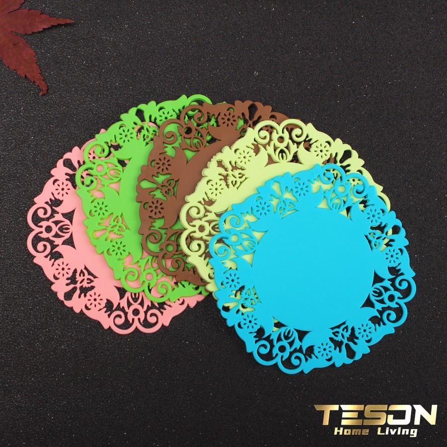 Tatakan Alas Silikon Renda Floral Coaster Gelas Panci Anti Tahan Panas