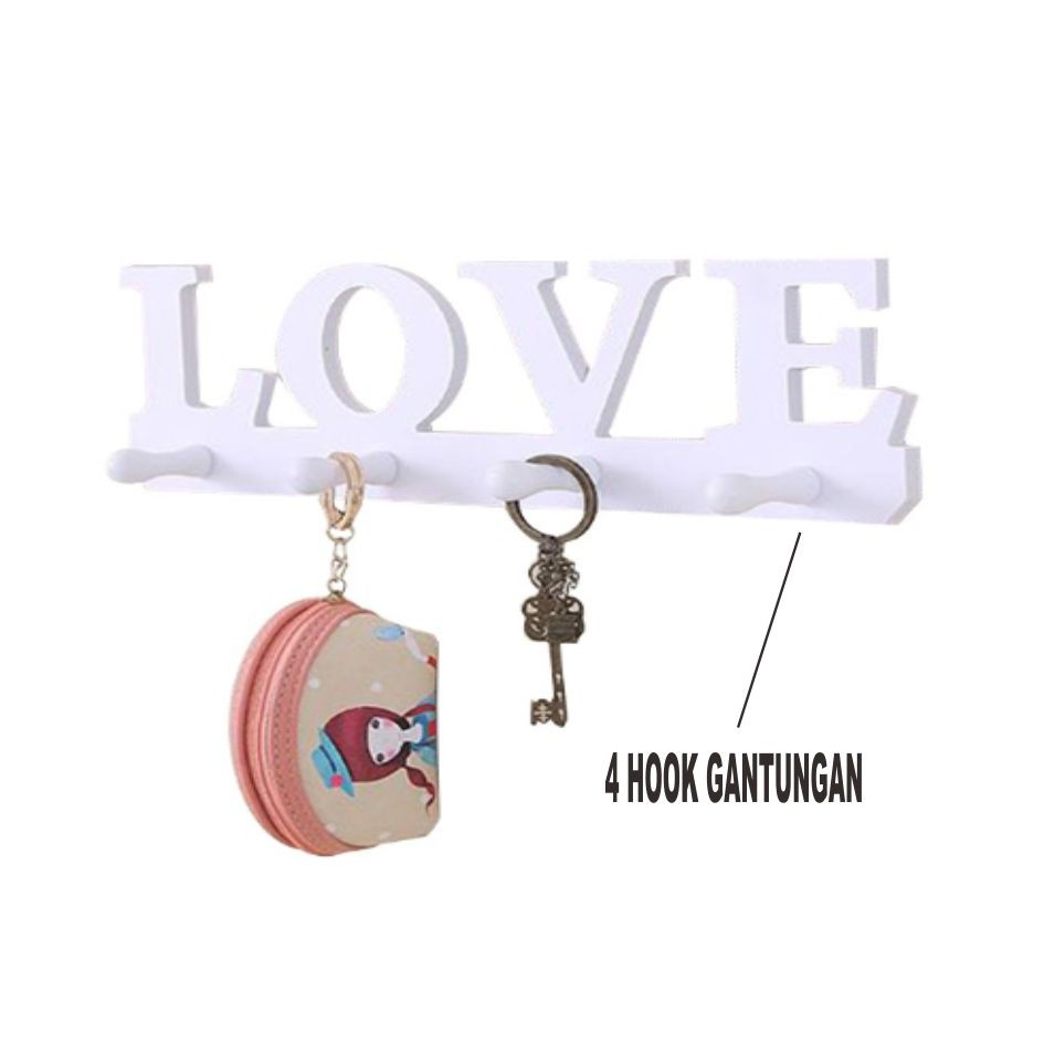 Queen_Fashions 4 Hook LOVE Hanger Rak Dinding Vintage LOVE 4 hook 1480