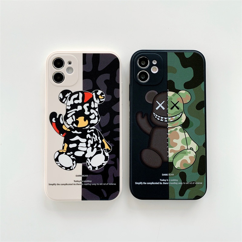 Soft Casing Camouflage Violent Bear Design Is Suitable for Iphone 7 8 Plus X Xs 11 12 13 Pro Max Full Coverage Case