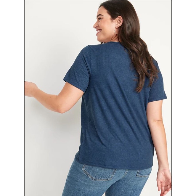 Old Navy Short-Sleeve Luxe V-Neck Rib-Knit T-Shirt | Kaos V-Neck Wanita