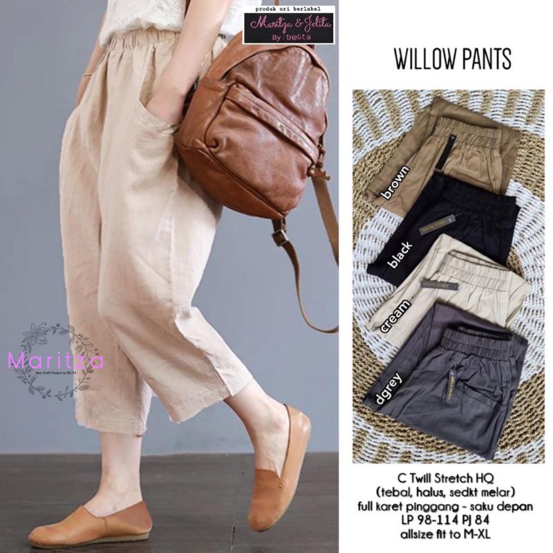 CELANA BAHAN TWILL / 11.4 / WILLOW PANTS / TEBAL MELAR ADEM / LP 98 MELAR SMPAI 114 / PJG 84 CM / SAKU DEPAN / MARITZA