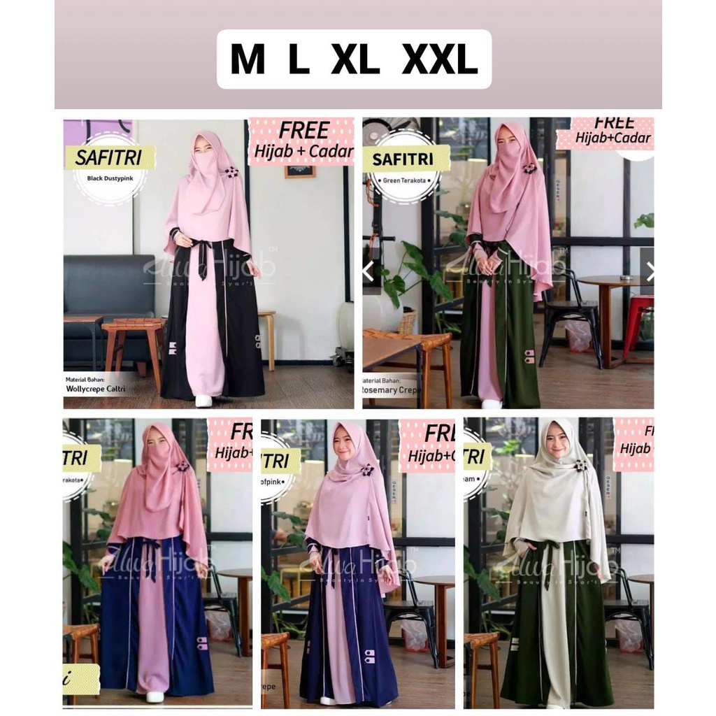 Safitri Set FREE Khimar+CADAR -Bisa COD Dress Baju Gamis Syari M L XL XXL Busui Kondangan Nikahan Se