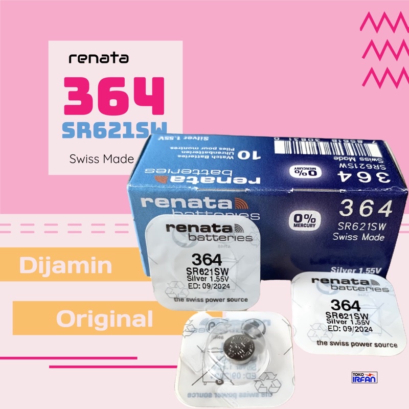 (ORIGINAL) BATERAI RENATA 364 SR621SW BATRAI JAM TANGAN PENGGANTI SR621 LR60 AG1 SR 621 SW