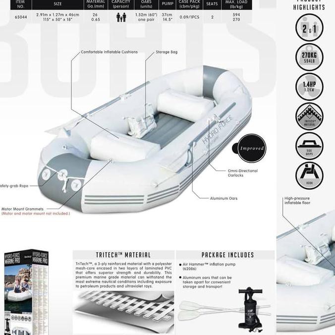 Bestway Marine Pro. Perahu Karet + Dayung Aluminum Oars + Pompa 14,5"