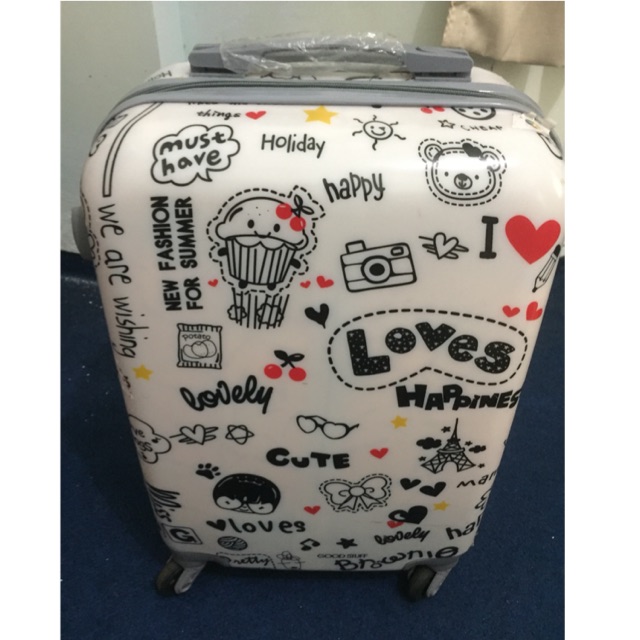 Koper Travel Karakter Lucu Bergambar Gambar Fyber Mulus Second Bekas Bagus Putih Original Murah
