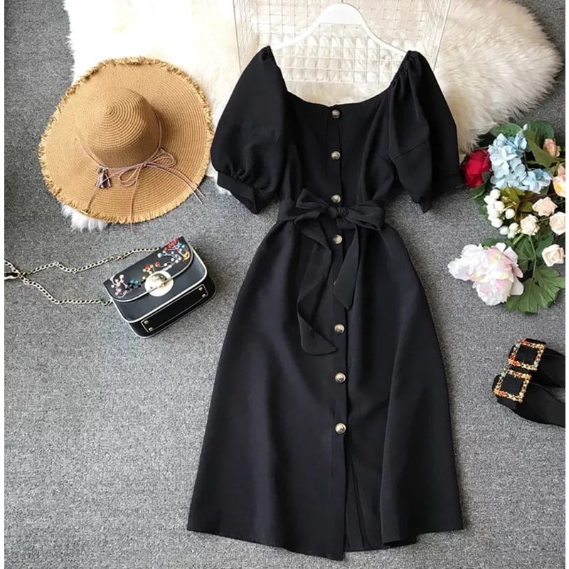 Basic id fashion Dres wanita full kancing / Gaun elegant  Amira korean style