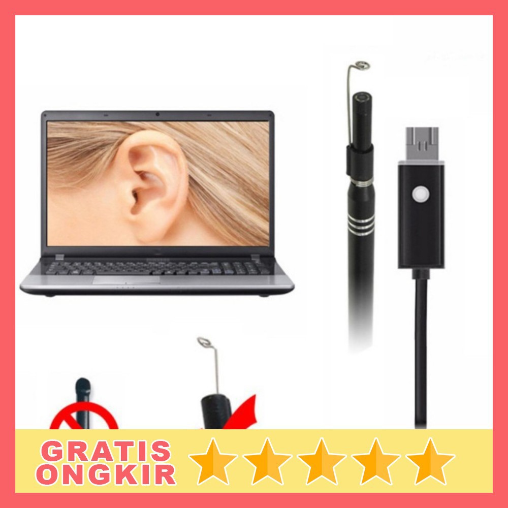 GS8 Korek Kuping 3 in 1 Kamera Endoscope HD Visual USB Earpick with 6 LED JC 7MM 5MM Black