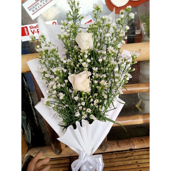 buket bunga mawar putih asli segar