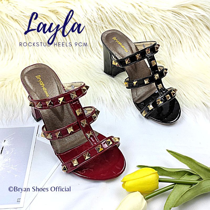 Bryan Layla Heels Rockstude 5cm 9cm Hak Tahu Glossy Pesta 36-40 41 42 43 Jumbo Bigsize Oversize