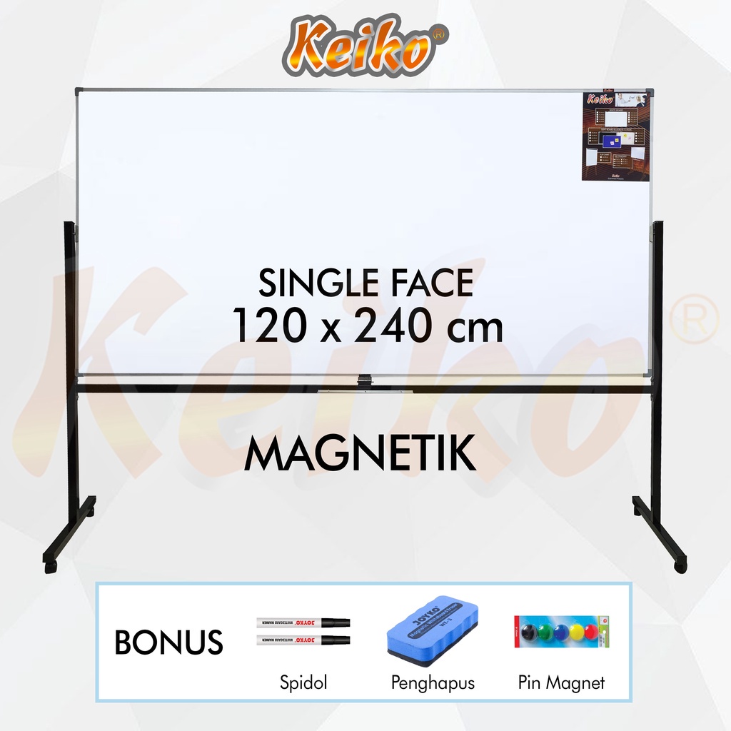 papan tulis whiteboard standing magnet single face keiko 120 x 240 cm