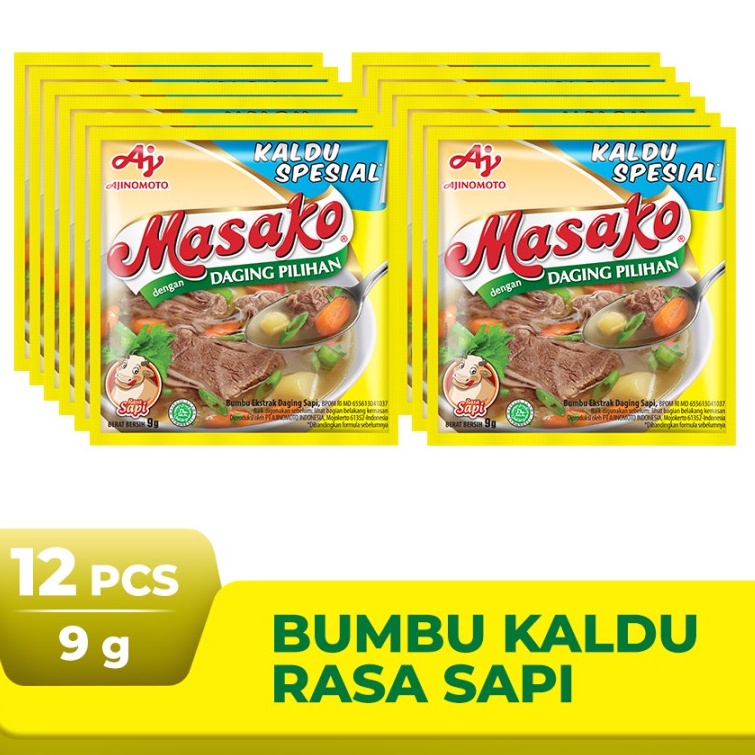 

Masako Bumbu Kaldu Penyedap Rasa Sapi Kemasan 9g (12 pcs)