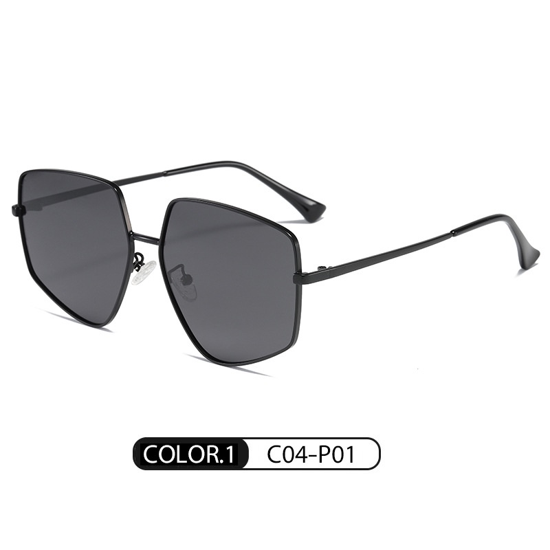 Kacamata Hitam Polarized Bingkai Asimetris Oversized Bahan Metal Untuk Wanita