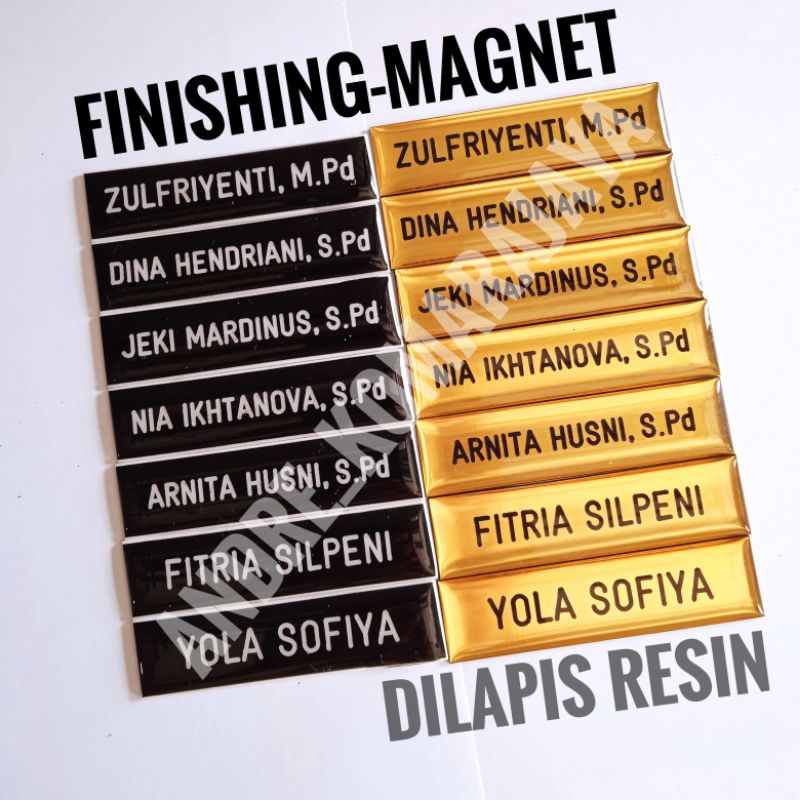 

name tag 2x8cm dilapis resin mengkilap finishing magnet