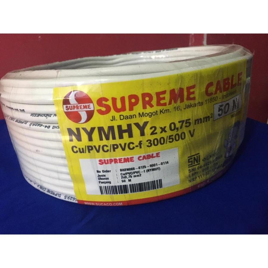 KABEL SUPREME NYMHY 2X0.75mm2 @ 50 Meter (Kabel Listrik)