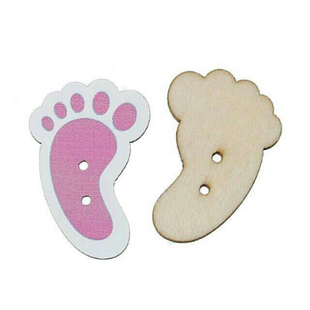 

Kancing kayu unik telapak kaki pink / wooden button scrapbook / craft