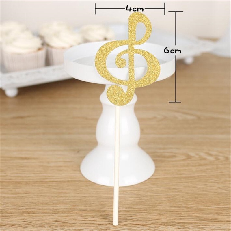 6 Pcs/lot Music Notes Themed Cupcake Topper Paper Cake Inserts Card Wedding Cake Decoration