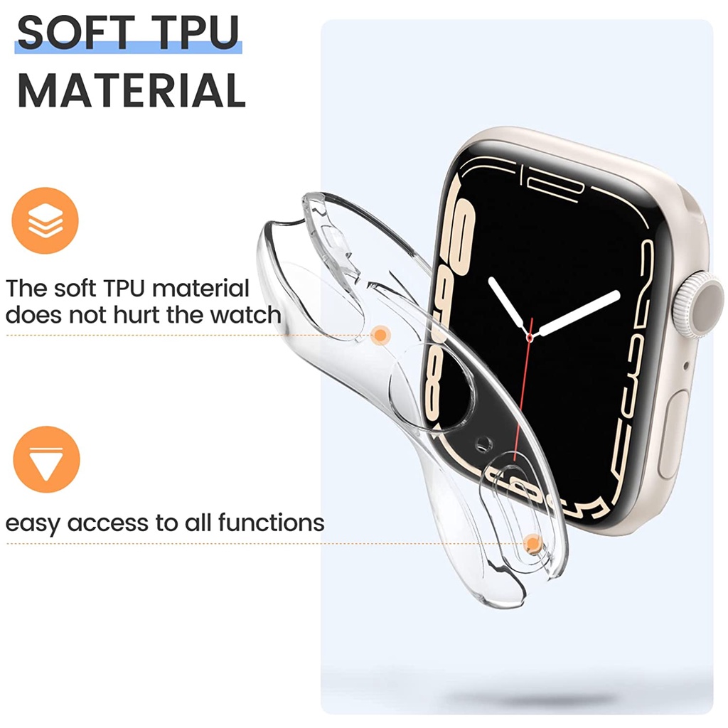 Soft Case TPU Transparan Bumper Full Cover Proteksi Apple Watch Seri 7 41mm 45mm Untuk iWatch 6 / 5 / 4 / 3