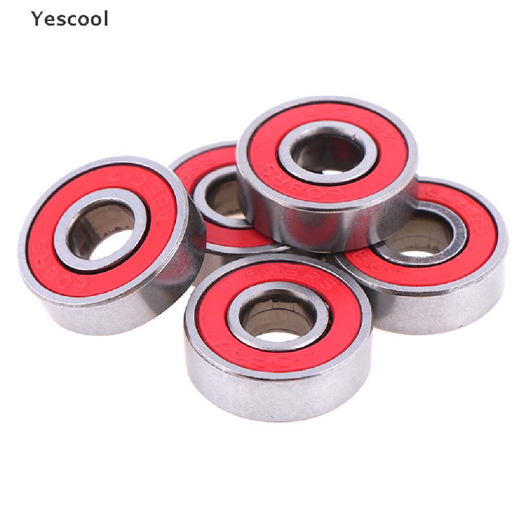 Yescool 5Pcs Bola Bearing ABEC-7 608RS Warna Merah Ukuran 8x22 X 7mm Untuk Skateboard