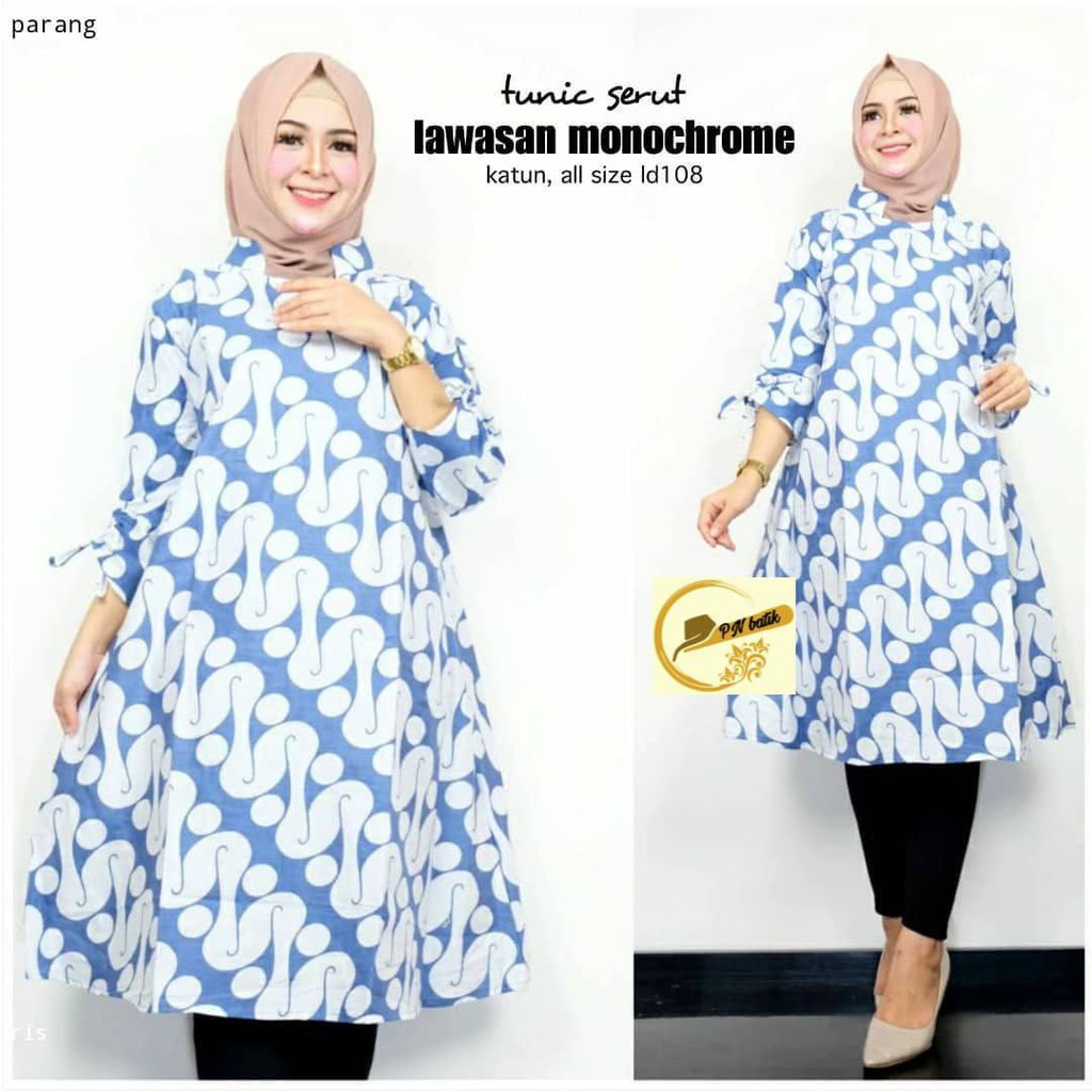TUNIK BIRU, PAKAIAN BATIK WANITA, BAJU BATIK, SERAGAM KANTOR, SERAGAM BATIK #terbaru #top-BIRUNAN: 01