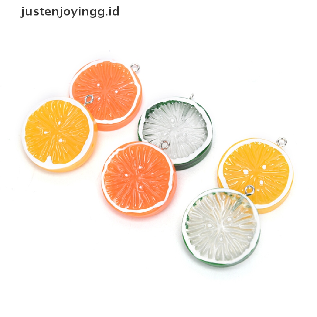 10pcs / Lot Liontin Bentuk Potongan Buah Lemon Jeruk Bahan Resin Untuk Perhiasan