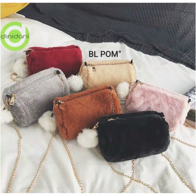 tas suede tali rante GULING spidi free pompom