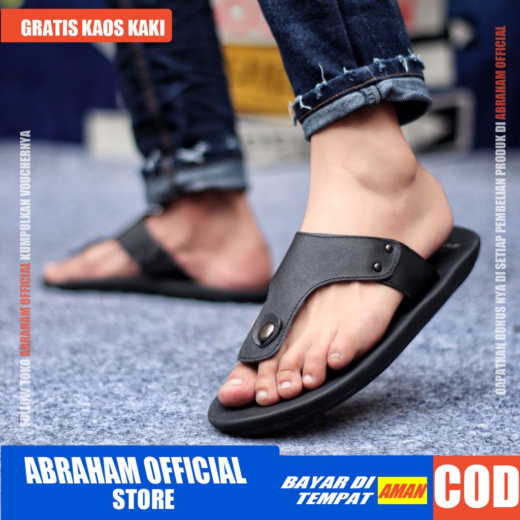 ABRHM CLOVER Sandal Jepit Pria Sandal Pria Sendal Jepit Cowok kulit Asli Sandal Cowo keren Kekinian