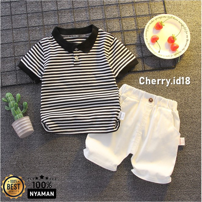 Cherry COD Setelan Baju Anak Cowok / Pakaian Anak Cowok Motif Garis-Garis SB23