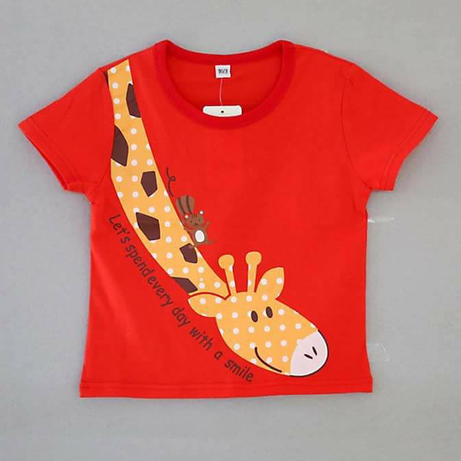 Atasan Kaos Anak Cewek Giraffe Red T-Shirt