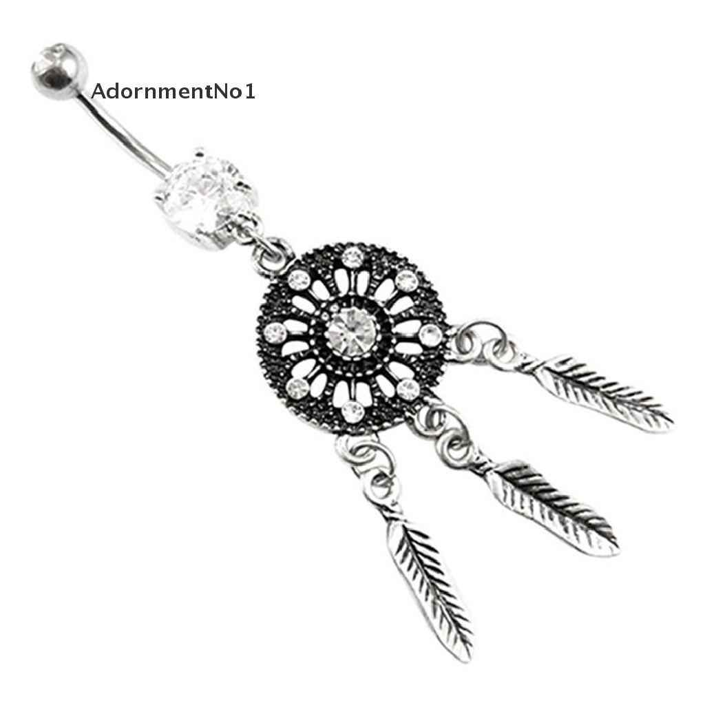 (AdornmentNo1) Cincin Tindik Pusar / Tubuh Desain Dream Catcher Hias Kristal / Berlian Imitasi Untuk Wanita