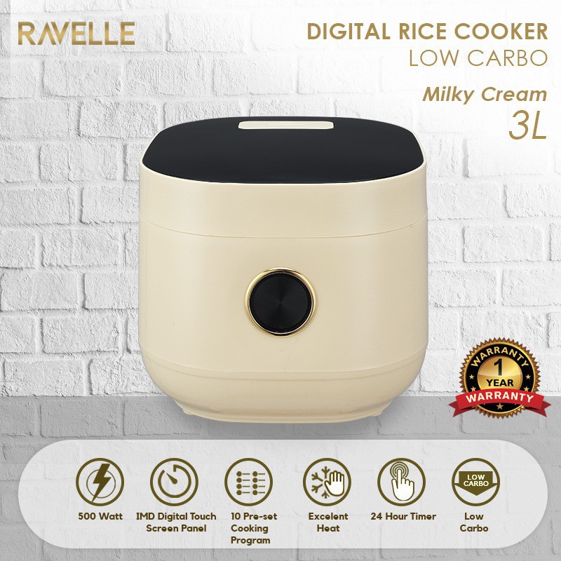 Ravelle Digital Low Carbo Premium Rice Cooker 3 Liter Low Sugar