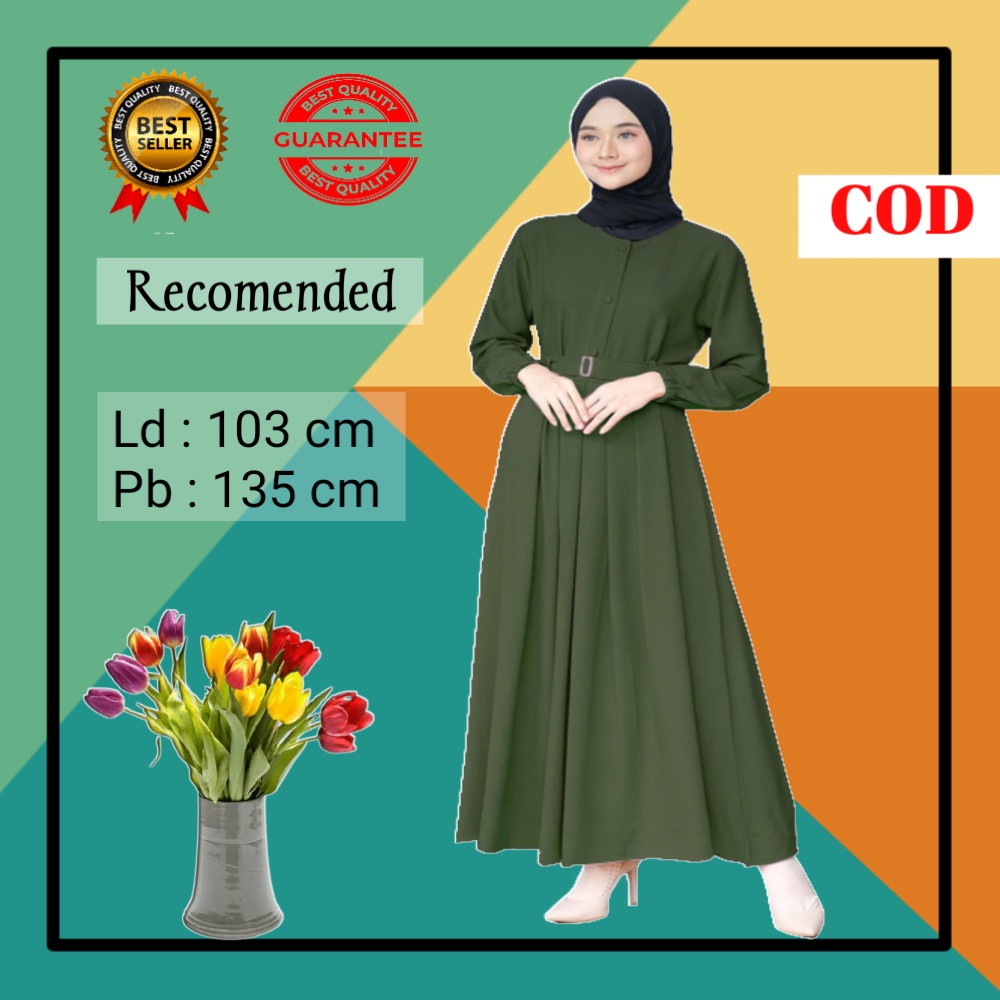 Baju Gamis Wanita Remaja Polos Modern Murah Terbaru 2021 Warna hijau Army / Baju Dress Wanita Muslim