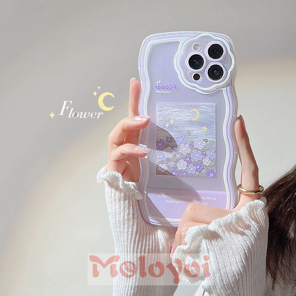 Soft Case Tpu Motif Lukisan Cat Minyak Bunga Ungu Untuk IPhone 11 12 13 Pro MAX XR 7 8 Plus X 6 6s Plus XS MAX SE 2020