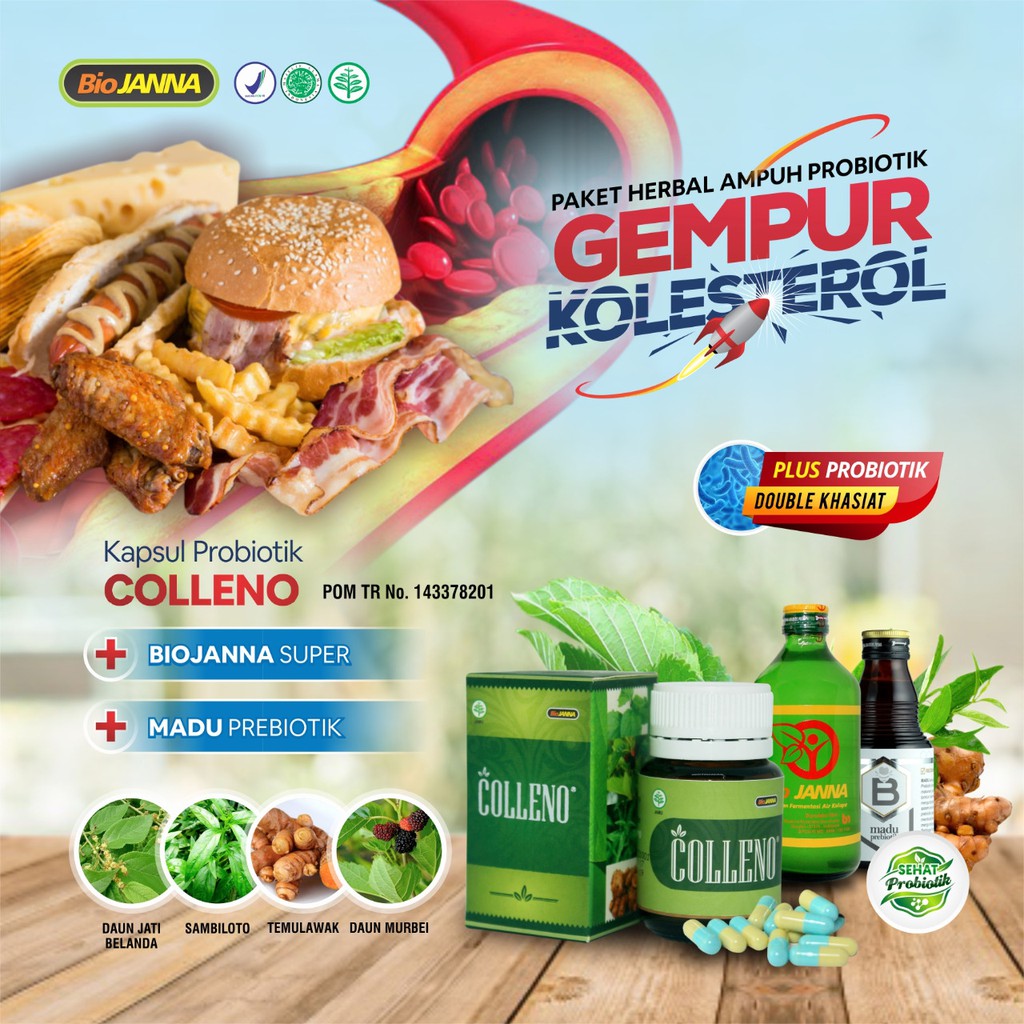 Paket Ampuh Probiotik Gempur Kolesterol..Kapsul COLLENO plus Madu Probiotik dan BioJANNA Super 330ml