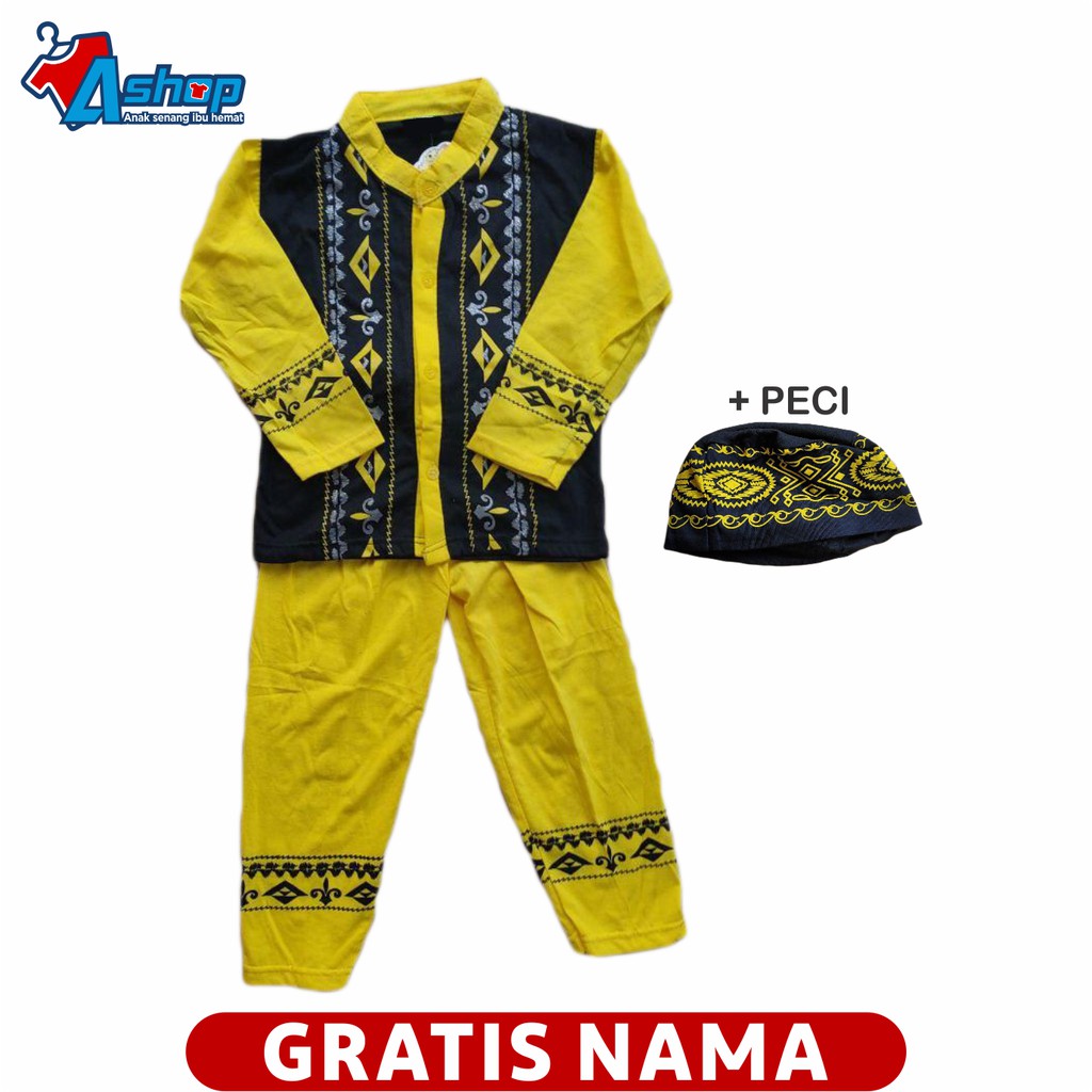 Baju Anak Setelan Muslim Motif Batik Kotak