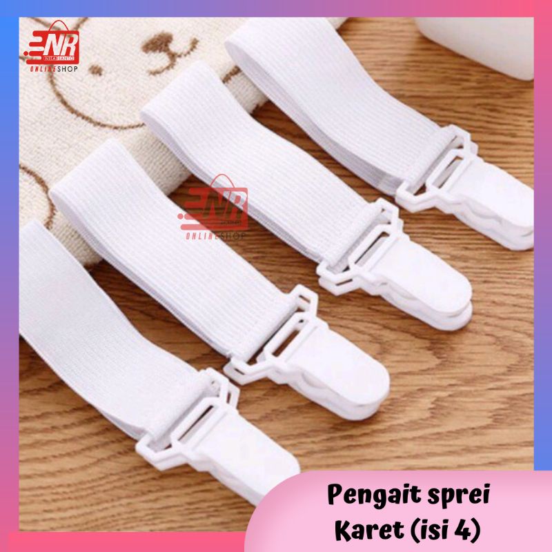 [ 1 set isi 4] Pengait sprei karet jepitan pengencang susut sprei sheet gripper