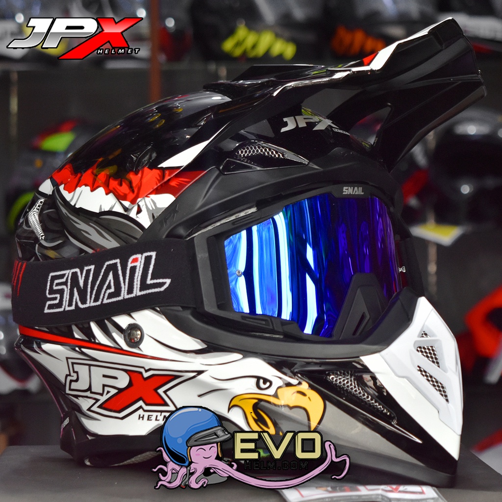 HELM JPX CROSS_FOX1 SERI X39 BLACK GLOSSY SUPERBLACK + GOOGLE SNAIL (ONGKIR 2 KG), PAKET GOOGLE SNAIL ORIGINAL - HELM JPX CROSS PAKET GANTENG JPX FOX1 CROSS HELM JPX TERBARU