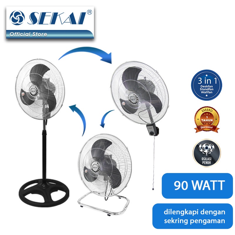 KIPAS ANGIN BESI TORNADO SEKAI 18&quot; 18INCH IST-1851 INDUSTRIAL FAN 3IN1 KIPAS BERDIRI MEJA GANTUNG STAND FAN