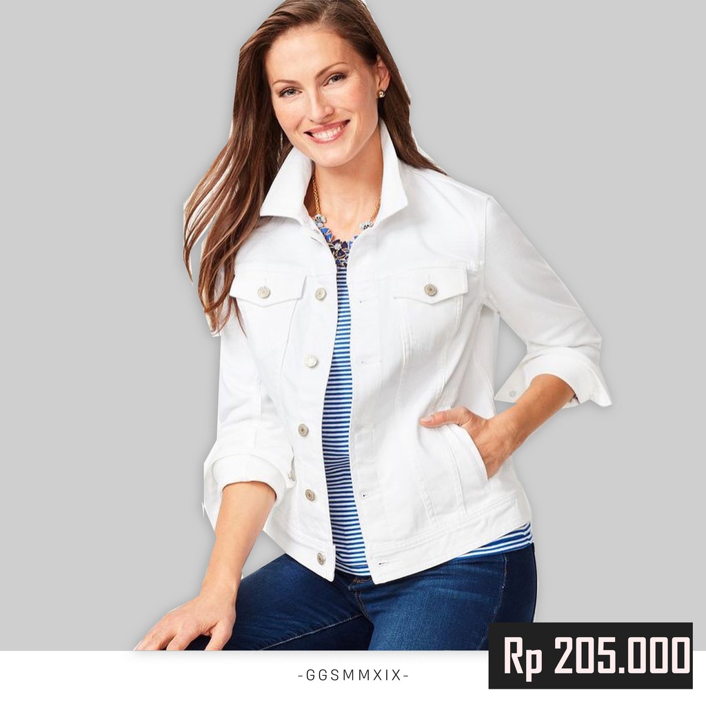 Jaket Jeans Wanita Original Baru | Denim Jacket By Talbots White Original New | Talbots Original New