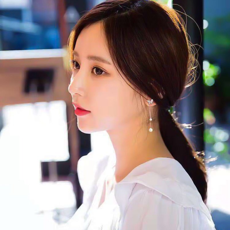Anting Rumbai Desain Kupu-Kupu Aksen Mutiara Gaya Korea Minimalis Untuk Wanita